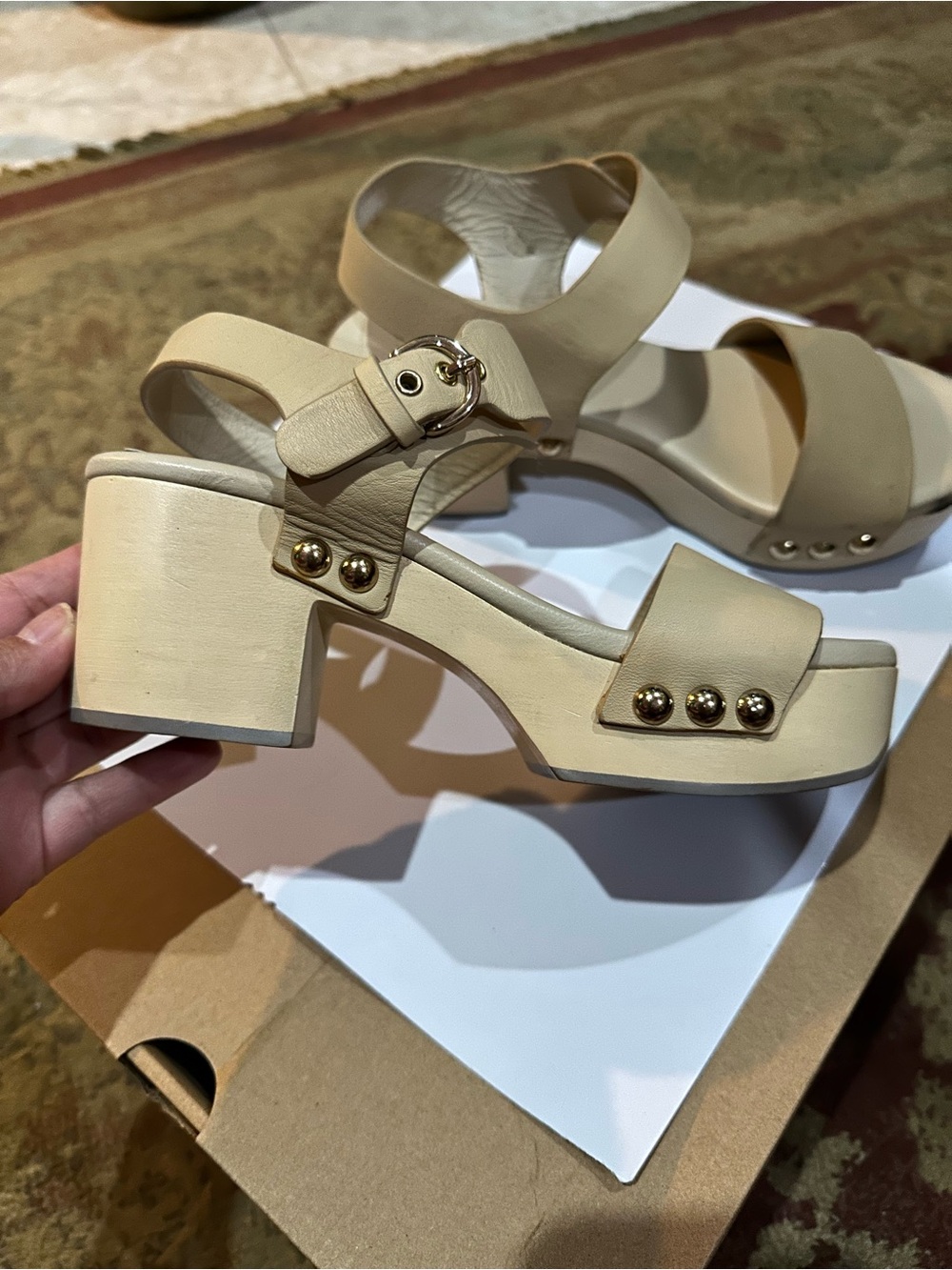 Jil Sander Beige Leather Two-Strap Sandals - Picture 7 of 8